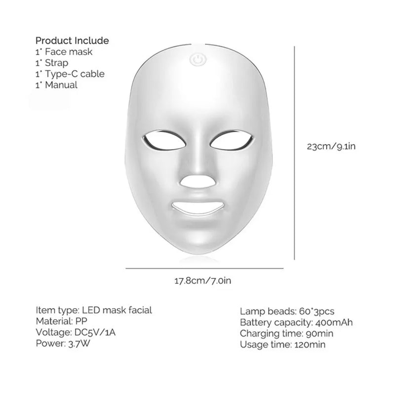 Wireless 7 Colors LED Face Beauty Machine Photon Facial Neck Skin Tighten Rejuvenation Facial Neck Mask