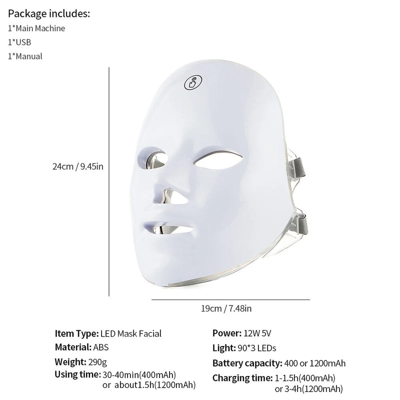 Wireless 7 Colors LED Face Beauty Machine Photon Facial Neck Skin Tighten Rejuvenation Facial Neck Mask