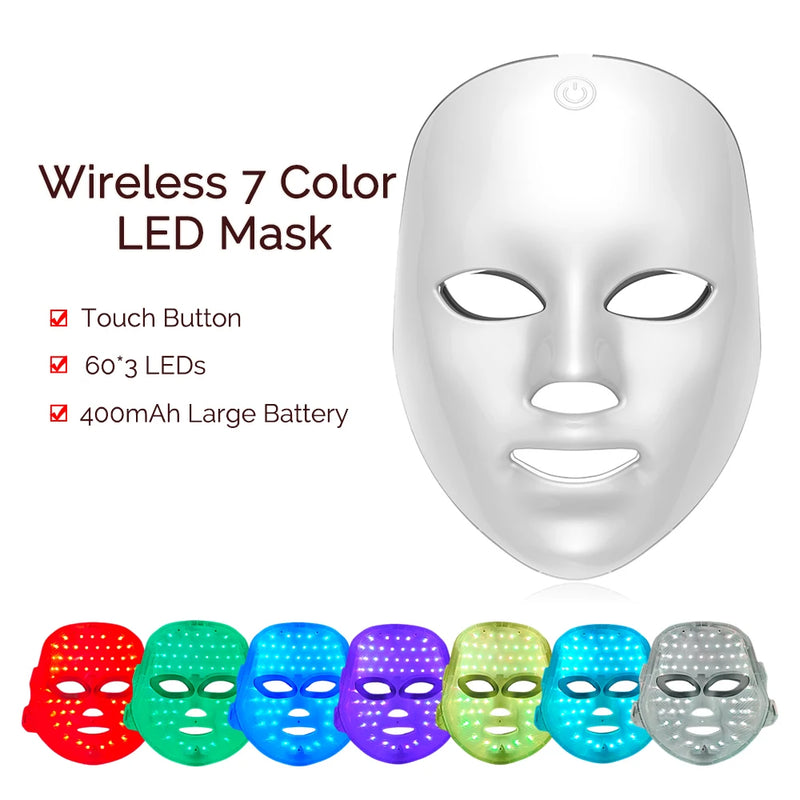 Wireless 7 Colors LED Face Beauty Machine Photon Facial Neck Skin Tighten Rejuvenation Facial Neck Mask