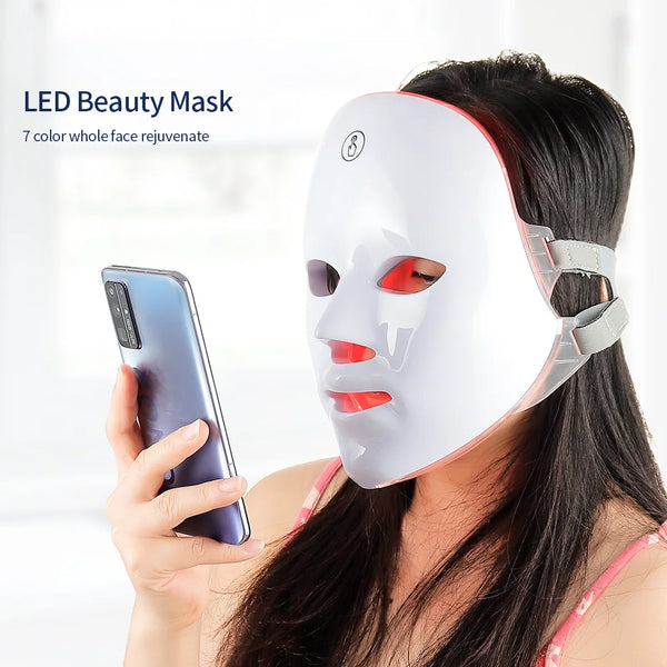 Wireless 7 Colors LED Face Beauty Machine Photon Facial Neck Skin Tighten Rejuvenation Facial Neck Mask